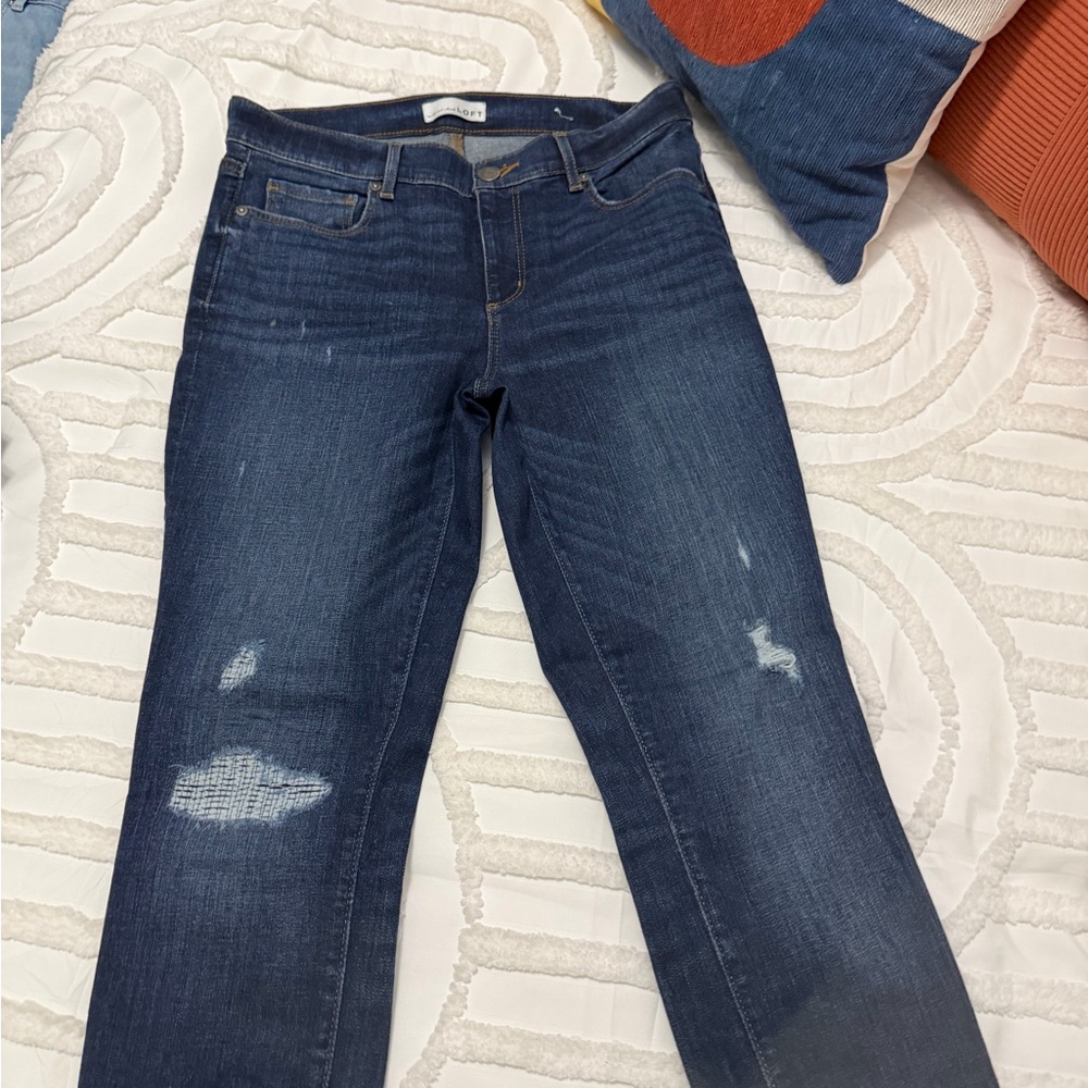 LOFT Dark Blue Straight Leg Jeans - Picture 1 of 8